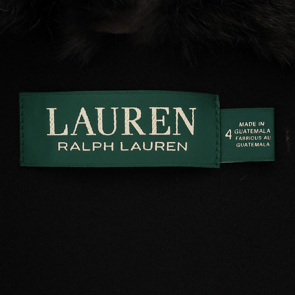 Lauren Ralph Lauren Black Faux Fur Shawl Collar Wool Blend Long Coat Size 4 - Picture 5 of 8